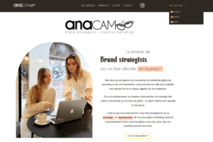 Site Anacam Agency - Page d'accueil, présentation initiale (FRA) et menu 3 langues Site Anacam Agency - Page d'accueil, présentation initiale (français) et menu 3 langues