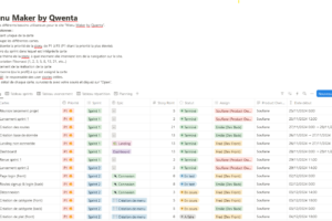 Site Menu Maker - Gestion du projet avec suivi kanban des tâches par sprint (avec ©Notion) Site Menu Maker - Gestion du projet avec suivi kanban des tâches par sprint (avec ©Notion)
